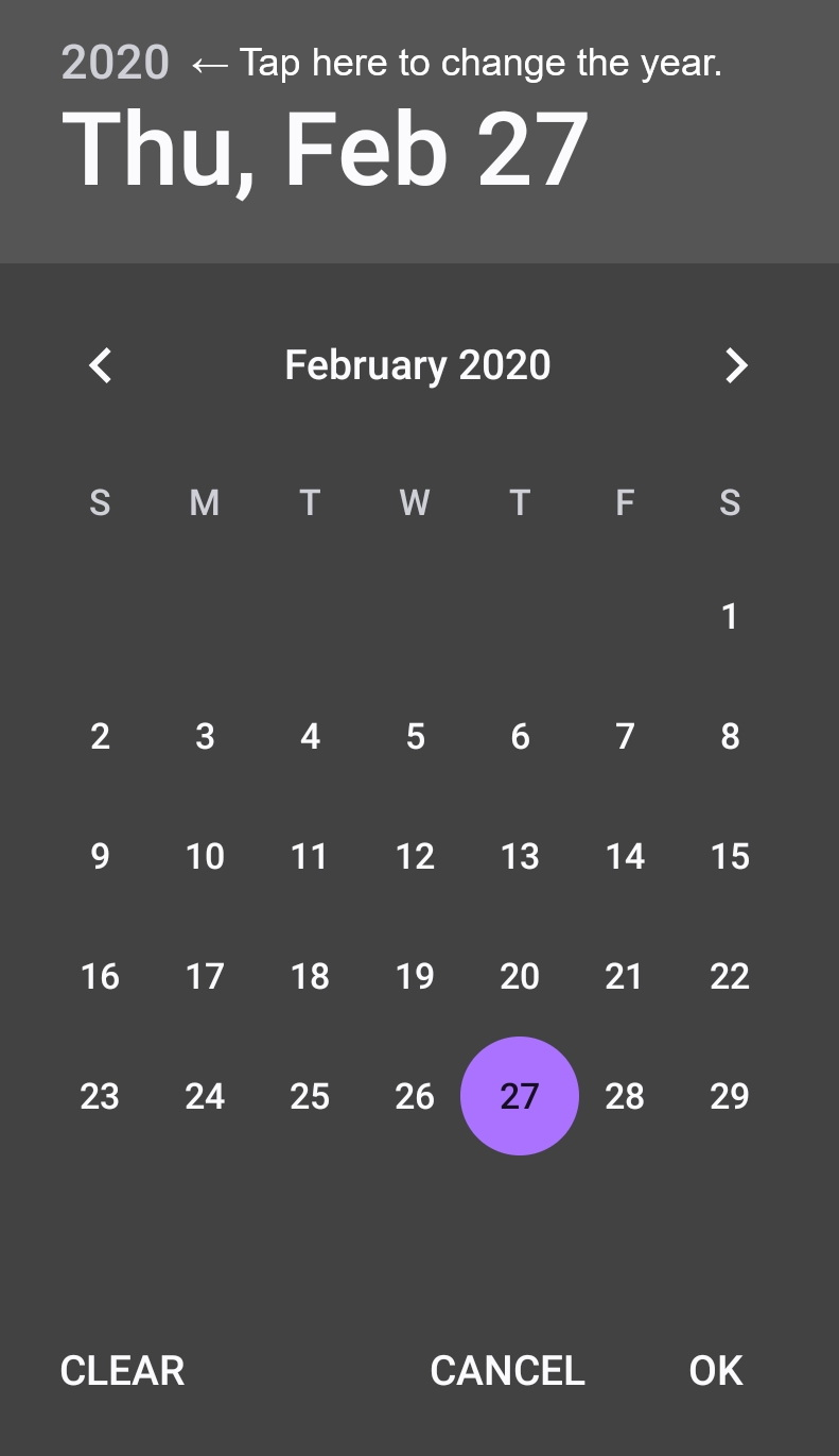 Android date picker screenshot showing where to tap.